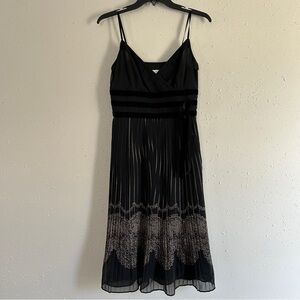 Ann Taylor LOFT Black Spaghetti Strap Velvet Pleated Midi Dress Formal 4P